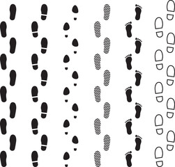 モノクロの人間の足跡のベクターイラストセット