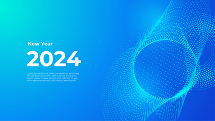 Blue vector abstract minimal modern happy new year 2024 banner