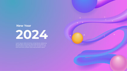 Pink blue and purple violet vector modern 2024 new year banner with shapes