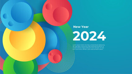 Colorful colourful vector simple design happy new year 2024 banner