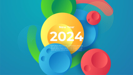 Colorful colourful vector happy new year 2024 banner with trendy style