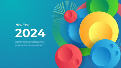 Colorful colourful vector decorative 2024 new year banner in modern style