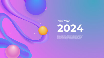 Pink blue and purple violet vector abstract minimal modern happy new year 2024 banner