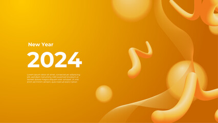 Orange and yellow vector trendy new year 2024 design banner