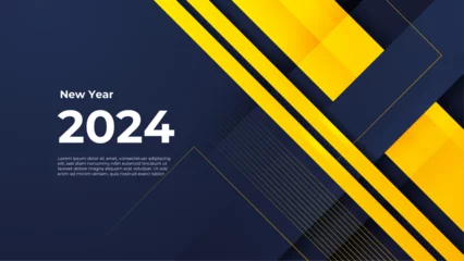 Foto op Canvas Blue and yellow vector stylish 2024 new year banner © Salman