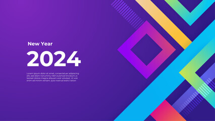 Colorful colourful vector simple design happy new year 2024 banner