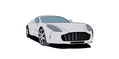 Realistic Vector Car in white with isometric view, using auto tracing tool.