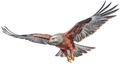 Red kite in flight against clear isolated on transparent PNG background, Generative ai - obrazy, fototapety, plakaty