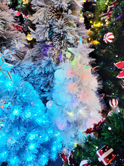 Details of a fiber-optic decorated Christmas Tree with dectoration