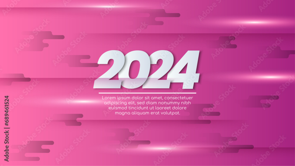 Poster white and pink vector modern 2024 new year banner with shapes. happy new year 2024 background