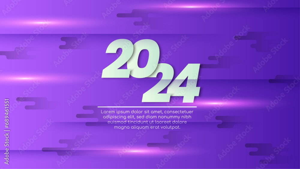 Poster white and purple violet vector simple and elegant 2024 new year banner. happy new year 2024 backgrou