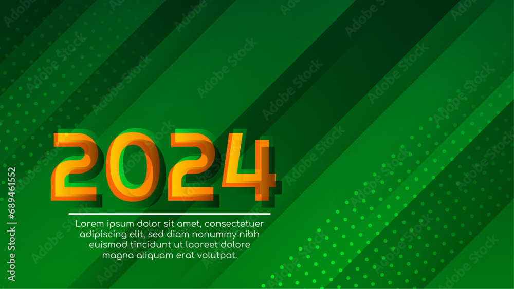 Poster yellow green and white vector modern 2024 new year banner with shapes. happy new year 2024 backgroun