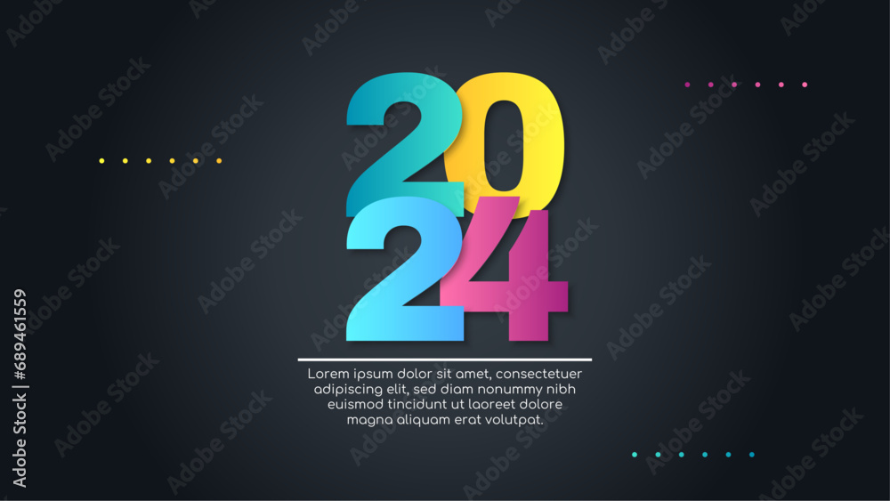 Poster colorful colourful vector abstract minimal modern happy new year 2024 banner. happy new year 2024 ba