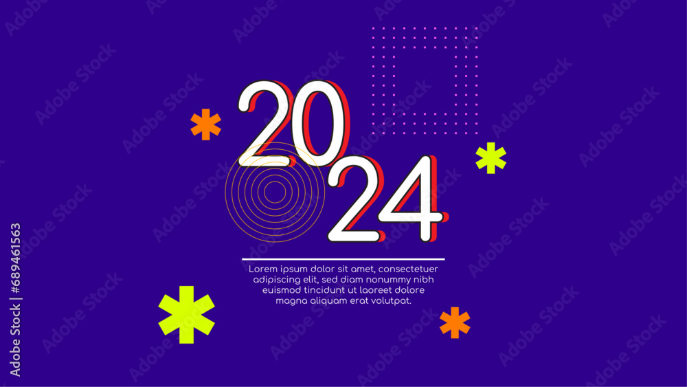 Poster colorful colourful vector abstract minimal modern happy new year 2024 banner. happy new year 2024 ba