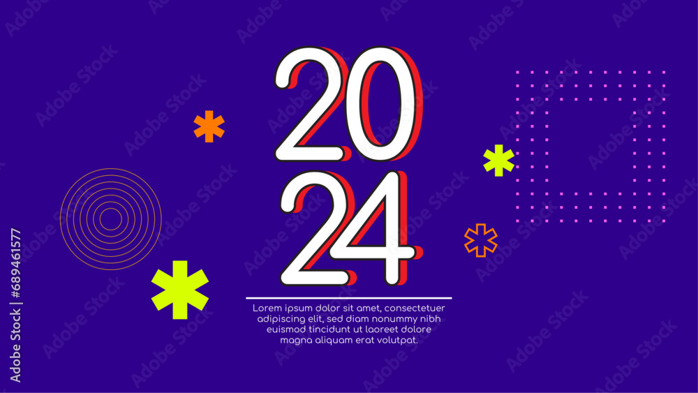 Poster colorful colourful vector simple and elegant 2024 new year banner. happy new year 2024 background
