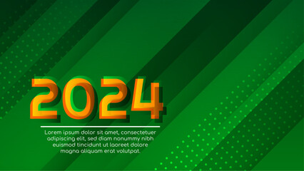 Yellow green and white vector modern 2024 new year banner with shapes. Happy new year 2024 background