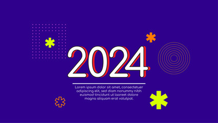 Fototapeta premium Colorful colourful vector trendy new year 2024 design banner. Happy new year 2024 background