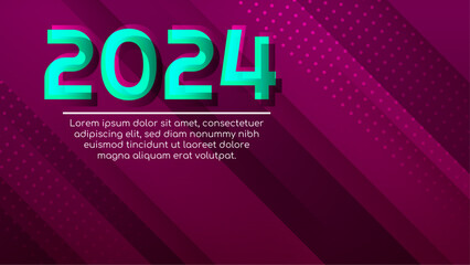 Green red and pink vector simple design happy new year 2024 banner. Happy new year 2024 background