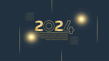 Gold and black vector simple design happy new year 2024 banner. Happy new year 2024 background - obrazy, fototapety, plakaty