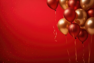Red and gold balloons on a red background.