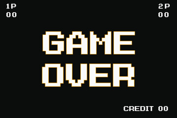 GAME OVER. pixel art .8 bit game. retro game. for game assets in vector illustrations.	