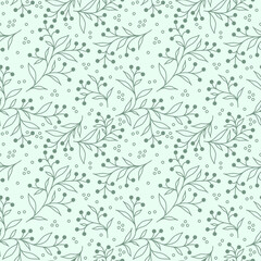 Beautiful floral theme seamless pattern vector. Green leaf, flower and fruit on light green background. Garden wallpaper. Design for greeting card, gift box, wrapping paper, fabric, dress, scarf.
