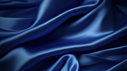 Fototapeta premium Closeup of rippled blue satin fabric as abstract background
