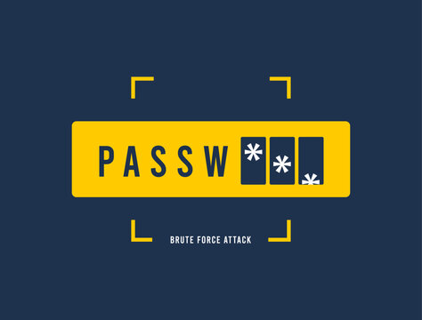 Brute-force attack icon - password guessing to crack security. Cryptographic selection of password or passphrase by brute force in database. Vector illustration isolated on dark background with icons