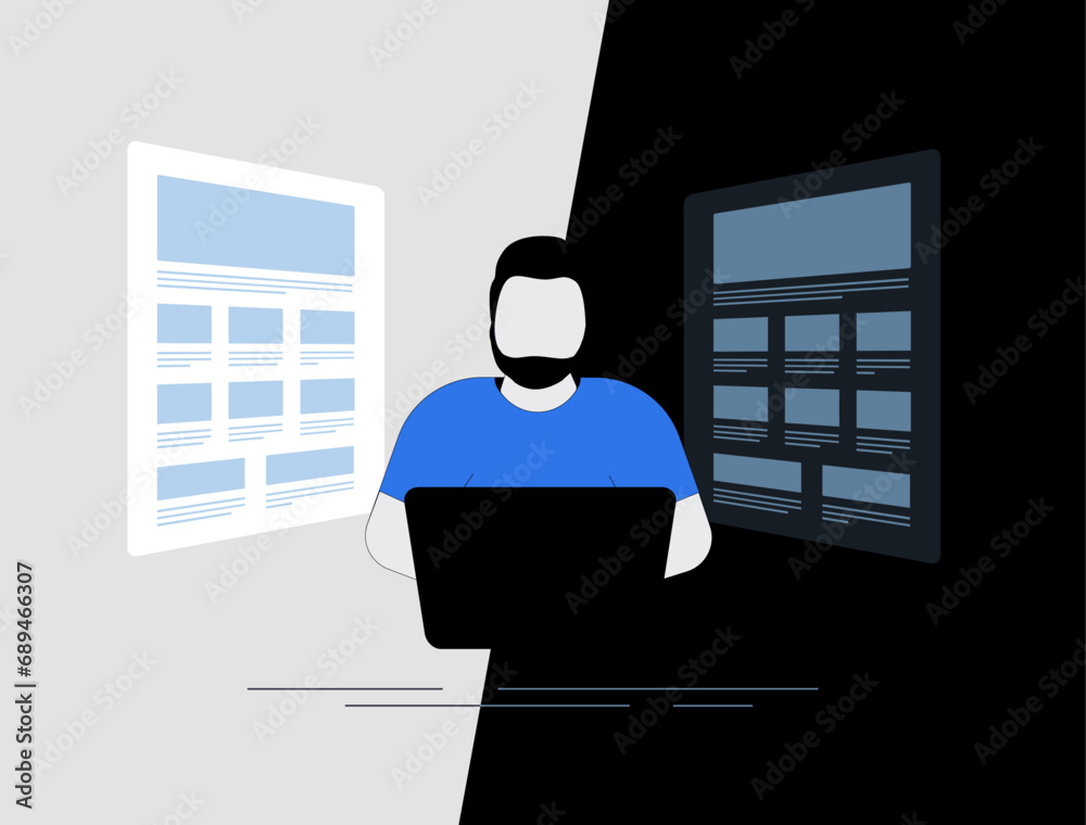Poster dark and light theme switch mode for website and app concept. change web color scheme from light to 