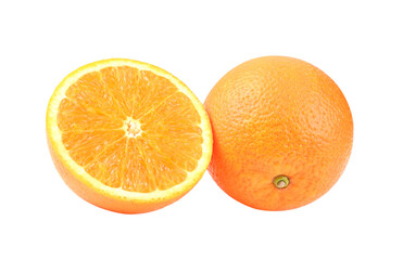 Orange fruit. Orange slice half and one segment on transparent png