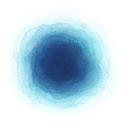 Blue watercolor paint round shape with liquid fluid isolated on transparent background for design elements.