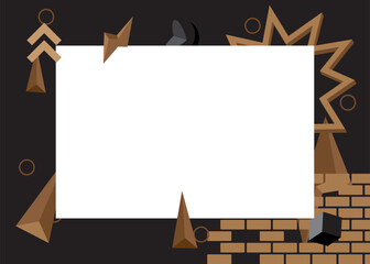 Black and brown geometrical graphic retro theme background with white place for text. Minimal geometric elements frame. Vintage abstract shapes vector illustration for advertising.