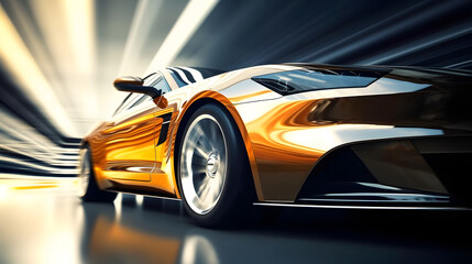 side view of a fast driving sport car, blurred motion background, generative ai