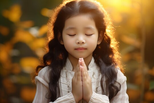 Little child hand praying,Hands folded in prayer concept. AI Generate
