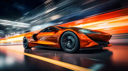 Badkamer foto achterwand side view of a fast driving sport car, blurred motion background, generative ai © Lucky Ai