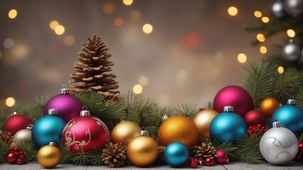 Obraz na płótnie Canvas Shiny Christmas Background: Red and Gold Ornaments on a Tree Branch