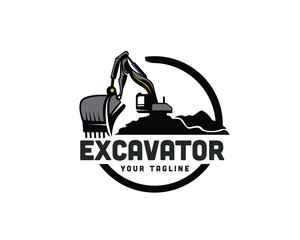 abstract vintage excavator contractor Logo design vector template illustration inspiration - obrazy, fototapety, plakaty