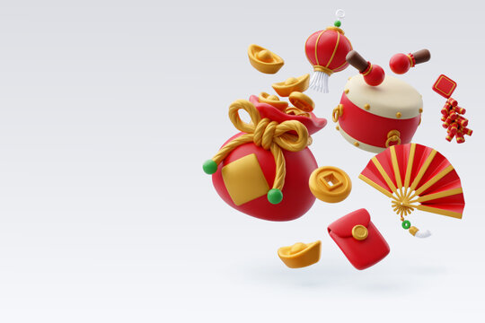 Collection of Chinese New Year 3d icons concept.