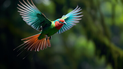 Flying Resplendent Quetzal, AI Generative.