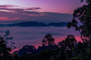 high angle nature background On the mountain overlooking the surrounding natural scenery, overlooking the sea, trees, rocks, trees, adventure tourism.