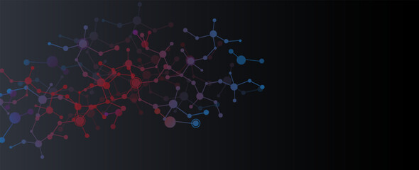 Molecular structure and communication. DNA, atoms, neutrons. Scientific concept for your design. Lines connect with dots. Medical, technology, chemistry, science background. vector