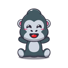 Cute gorilla sitting cartoon vector illustration. 