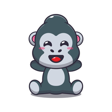Cute gorilla sitting cartoon vector illustration. 