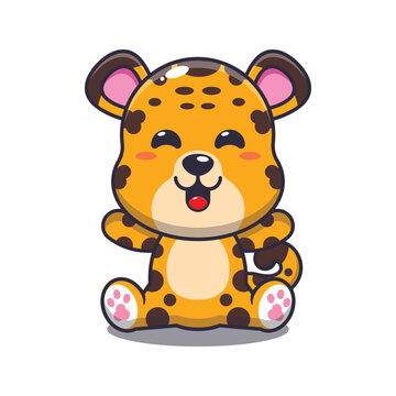 Cute leopard sitting cartoon vector illustration.