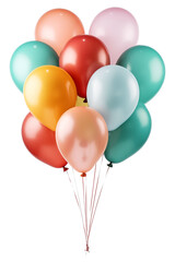 Colorful party balloons with isolated against transparent background. Christmas and happy birthday concept