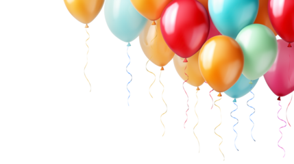 Colorful party balloons with isolated against transparent background. Christmas and happy birthday concept