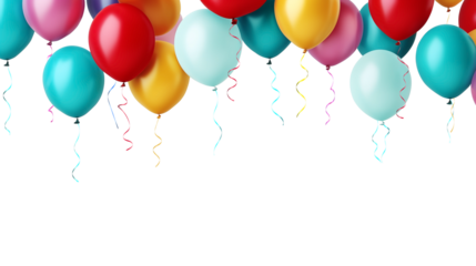 Colorful party balloons with isolated against transparent background. Christmas and happy birthday concept