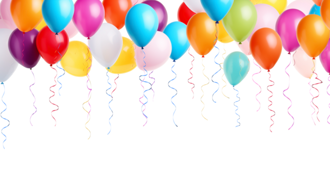 Colorful party balloons with isolated against transparent background. Christmas and happy birthday concept