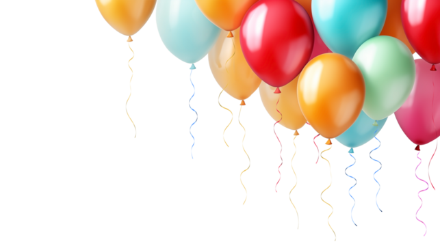 Colorful party balloons with isolated against transparent background. Christmas and happy birthday concept