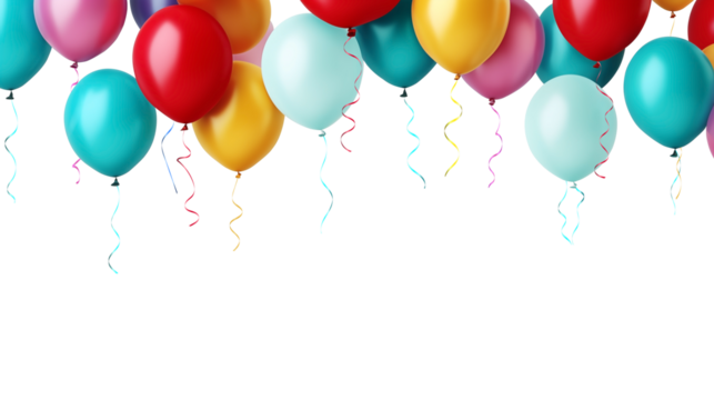 Colorful party balloons with isolated against transparent background. Christmas and happy birthday concept